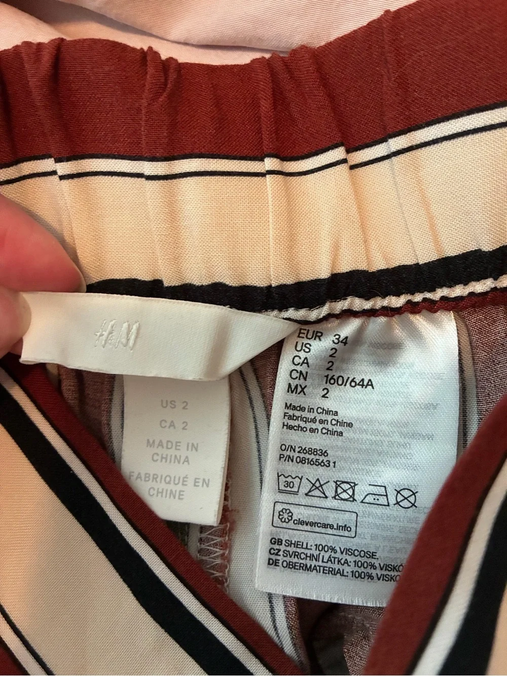 H&M Vertical Stripe Wide-Leg Pants in Burgundy & Cream